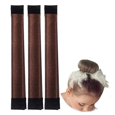 Small Hair Bun Maker for Kids - 3 PCS Mini Doughnuts for Girls with Short and Thin Hair, Ballet Bun Shaper, Easy Tool (Dark Brown, LHAAAYF)