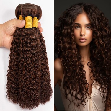Chocolate Brown Curly Wave Bundles Color #4 Dark Brown Kinky Curly Human Hair Bundles 24 24 24 Inch Double Weft Brazilian Hair Extensions Wet and Wavy Bundles Silky Soft