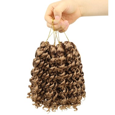 QUEENTAS 6Packs Jamaican Crochet Hair Extensions 8 inch Ringlet Wand Gogo Crochet Hair Crochet Braids Water Wave Crochet Braiding Hair 72 Roots (8inch,#27)