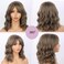 Short Highlight Dark Brown Curly Wavy Bob Wig with Curtain Bangs Ombre Brown Mixed Ash Blonde Curly Bob Wigs with Bangs for Women Synthetic Bob Wavy Wig Shoulder Length Wig 14inch