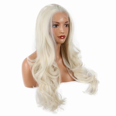 Free Part Wig 60# White Ice Blonde Lace Front Wigs for Drag Queen Body Wave Soft Long Hair Female Cosplay Wedding Hair Pastel Platinum Blonde Wig 24 Inches