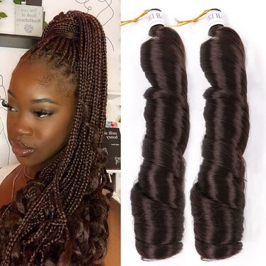 French Curly Braiding Hair for Box Braids 8 Packs 24 Inch 800G Loose Wave Braiding Hair Dark Brown Crochet Spanish Curly Spiral Synthec Hair Extensions for Women #4 (24 Inch,8 Packs)