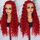 Bright Red Loose Curly Lace Front Wigs Pre Plucked Loose Curls Wig Glueless Red Colored Wigs Heat Resistant Long Water Wave Synthetic Lace Front Wigs for Fashion Black Women