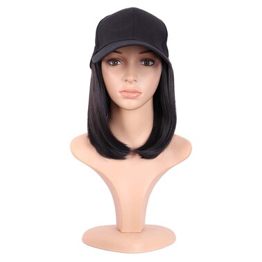 MapofBeauty 12 Inch/30 cm Short Straight Resistant Synthetic Hair Extension Baseball Hat Bob Wig (Black)