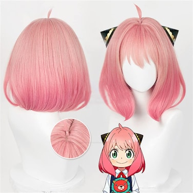 Xingwang Queen Anime Anya Forger Cosplay Wig Short Gradient Pink Party Wigs for Women Girls (Wig+Hairpins)