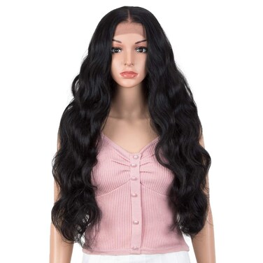 Joedir 28" Long Wavy 13X6 Free Parting Easy-360 Lace Frontal Wigs for Black Women Heat Resistant Synthetic Hair wigs(1B)
