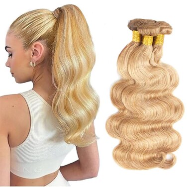 Honey Blonde Bundles P27/613 Body Wave Human Hair Bundles 8 10 12 inch Brazilian Virgin Remy Hair Extensions Double Weft P27/613 Bundles Human Hair Blonde Body Wave Bundles