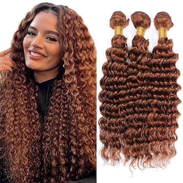 Light Brown Bundles Human Hair Color 30 Deep Wave Bundles 20 22 24 inch Double Weft Brown Deep Wave Bundles Brazilian Virgin Remy Hair Extensions For Black Women
