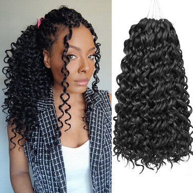ZRQ GoGo Curl Crochet Hair Natural Hairstyles,8 Packs Water Wave Deep Twist For Women Synthetic Ocean Wave Crochet Braiding Hair Extensions(14 Inch, 1B)