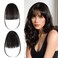 Clip on Bangs Fake Bangs 100% Human Hair Wispy Bangs Clip in Hair Extensions 1B Black Air Bangs Fringe with Temples Hairpieces for Women Curved Bangs for Daily Wear(1B Black Bangs)