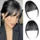 Clip-on Natural Black Human Hair Extensions - Wispy Bangs with Temples for Daily Wear