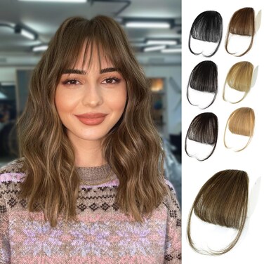 NAYOO Bangs Hair Clip in Bangs 100% Real Human Hair Extensions Wispy Bangs Clip on Air Bangs for Women Hairpieces Curved Bangs (Light Brown, Wispy Bangs)