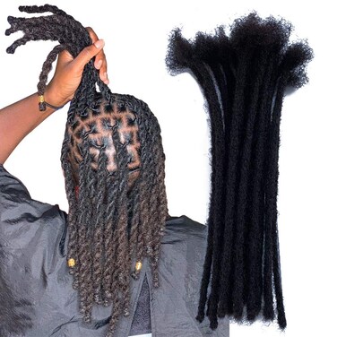 YONNA Human Hair Microlocks Sisterlocks Dreadlocks Extensions 20Locs Full Handmade (Width 0.4cm) 14inch Natual Black #1B