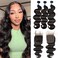 Human Hair Bundles with Closure Body Wave 3 Bundles with Closure(18 20 22+16)10A Grade Brazilian Virgin Hair Human Hair Bundles with 4x4 Lace Closure Free Part Body Wavy Bundles Weave Hair Extensions