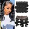 Human Hair Bundles with Frontal (14 14 16 16+14Frontal) 12A Body Wave Bundles with Frontal 13x4 HD Lace Frontal Brazilian Virgin Hair 4 Bundles with Frontal 150% Density Natural Color