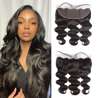 13x4 Body Wave HD Lace Frontal Human Hair 18 inch Brazilian Virgin Human Hair Pre Plucked Hairline 150% Density Ear To Ear Transparent Lace Frontal Closure Human Hair Natural Black Color