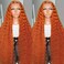 Orange Lace Front Wigs with Baby Hair Synthetic Water Wave Wigs for Women Heat Resistant Curly Wave Hair Replacement Wig Ginger Wet and Wavy Natural Hairline