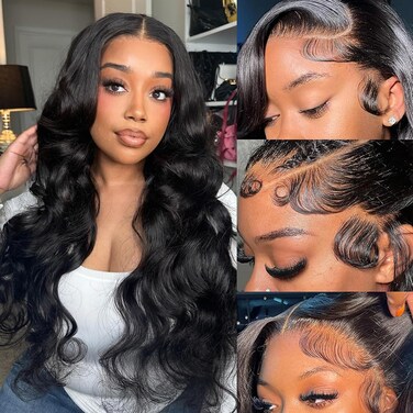 13x4 Body Wave Lace Front Wigs Human Hair 180% Density HD Transparent Lace Frontal Wigs Human Hair Pre Plucked Glueless Wigs Human Hair for Women Bleached Knots with Baby Hair 24inch