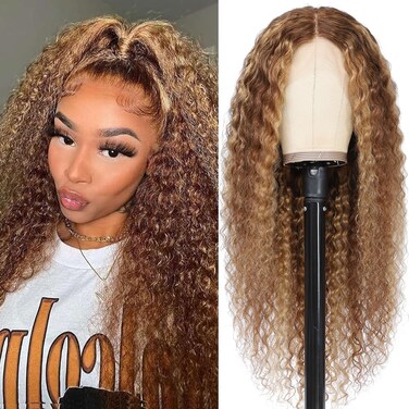 Azibo Highlight 13x5 HD Lace Front Wigs Human Hair Pre Plucked 200% Density Water Wave 4/27 Ombre Honey Blonde Lace Front Wigs Human Hair 24inch
