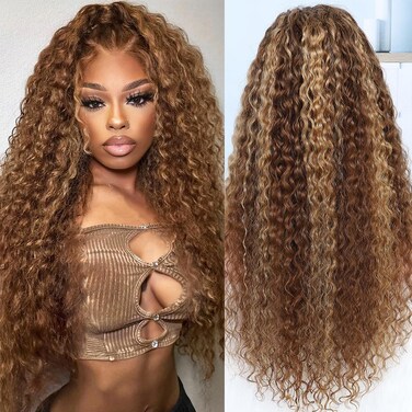 Azibo Honey Blonde HD Lace Front Wig Human Hair 200 Density Water Wave Ombre 4/27 Highlight 13x5 Full Lace Front Wigs Human Hair Pre Plucked 26 inch