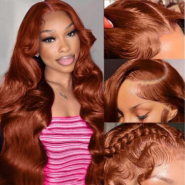 200% Density 13x6 Reddish Brown Lace Front Wigs Human Hair Pre Plucked 20 Inch Body Wave Hd Lace Front Wigs Human Hair Copper Red Lace Frontal Wigs Human Hair 13x6 Colored 33# Glueless Wigs