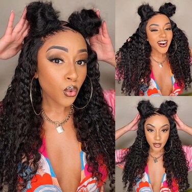 Deep Wave Lace Front Wigs Human Hair 200 Density 13x6 HD Lace Frontal Wigs Human Hair Pre Plucked Deep Curly Human Hair Wigs Wet and Wavy Lace Front Wigs Human Hair Deep Wave Wig 20 Inch Natural Black