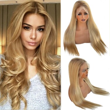 Highlight Ombre Lace Front Wig Human Hair 13x6 Lace Front Wigs Pre Plucked Straight Lace Frontal Wigs Colored Human Hair Wigs for Women 180% Density