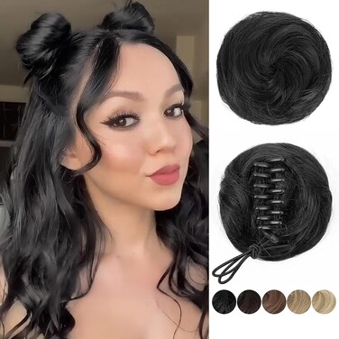 BOGSEA 2PCS Space Buns Hair Pieces,Mini Claw Clip in Hair Bun Hair Pieces Synthetic Scrunchies Princess Leia Buns Hair Extension Space Buns Clip in Hair Pieces for Women (Natural Black)
