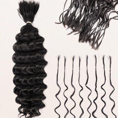 Pre-Divided Deep Wave Human Braiding Hair for Boho Braids Bulk Hair Pre-streached Human Braiding Hair Deep Wave For Black Women (Natural Black, 18 Inch - 240 Roots)