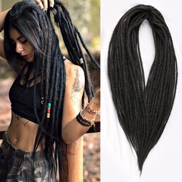 24 Inch Straight Double Ended Dreads10strands/pack Synthetic Braids Thin 0.6cm Soft Handmade Reggae Hair Hip-Hop Style Dread Extensions(Straight(10Strands),1B)