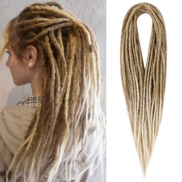 Synthetic Double Ended Dreadlock Extensions 24inches 25 Strands Thin 0.6cm Soft Light Brown to Blonde DE Dreadlocks Extensions (25 Strands, 27/613)