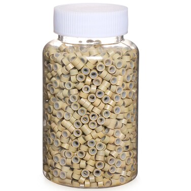 2500pcs Hair Extentions Micro Rings Links Beads, 5mm Silicone Lined Beads for Human Hair Extensions Tool-Blonde