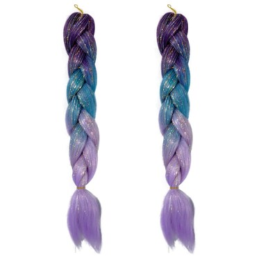 2Pack Tinsel Braiding Hair Extensions for Women 24Inch Fairy Heat Resistant Sparkly Colored Hair Extensions for Braiding Ombre Jumbo Synthetic Braiding Hair for Twist Braids (Purple&amp;Blue Gradient)