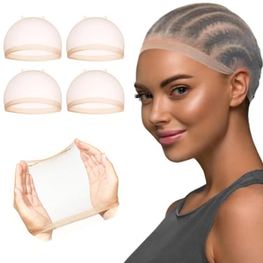 HD Wig Caps,4 Pieces Hair Net for Wig, Stretchy Nylon Wig Caps for Women, Natural Transparent Wig Caps for Lace Front Wigs (HD Wig Cap 2Pack/4PCS)