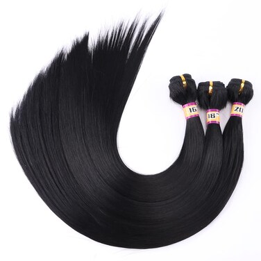 3 Bundles Silky Straight Synthetic Hair Weave Extensions 16 18 20 Inches Mixed Color Black Hair Weft (1#)
