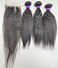 Kinky Straight 3 Bundles with 4x4 Lace Closure Free Part 100% Virgin Brazilian Human Hair Yaki Kinkycurly 10A Hair Weave Small Curly Extensions, Natural Black Color (10"10"10" + 8" Closure)