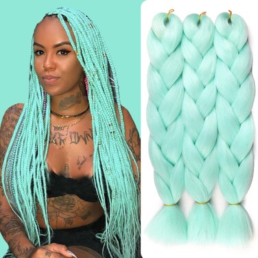 Mint Green Braiding Hair Extensions Ombre Braiding Hair 3 Packs 24 inch Synthetic Hair for Braiding