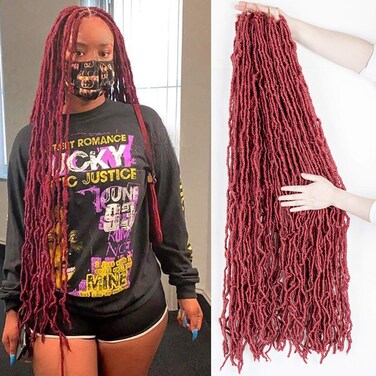 36 Inch Burgundy Soft Faux Locs Crochet Braids Hair Extensions