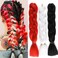 Colored Jumbo Braiding Hair Extension for Women, 24&ldquo; Red White Black Halloween Braiding Hair Synthetic Fiber for Twist Braiding Hair, High Temperature Fiber Bubble Braids Hair Extensions 3 Bundles