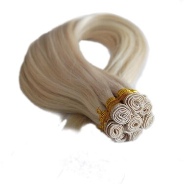 White Blonde Hand Tied Weft Extensions #60 Silky Straight Hair Bundles 18inch 100gm 6A
