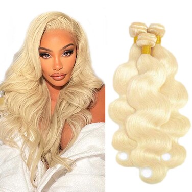 Honey Blonde Blonde 613 Blonde Human Hair Body Wave Bundles Brazilian Body Remy Hair Color 613 Brazilian Virgin Hair Extension Double Weft 100g/Pc 3 Bundles for Black Women