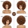 Afro Wig For Women - Mix Brown 70s Afro Wigs Natural Looking Huge Afro Kinky Curly Wigs With Bangs Short Bouncy Afro Curly Wig Soft Afro Puff Wig Synthetic Hair Afro Wig For Daily Party Use