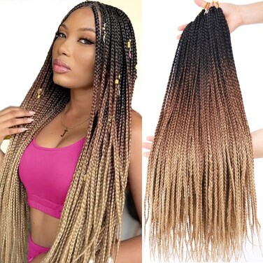 8 Packs Goddess Crochet Box Braids Pre looped Box Braids Crochet Hair for Black Women 24 Inch Knotless Ombre Honey Blonde Senegalese Twist End Box Braided Crochet Braiding Hair Extensions(T1B/4/27#)