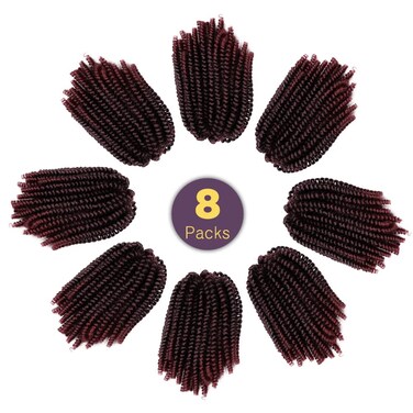 Spring Twist Crochet Hair 8 Inches 8 Pieces/Pack Ombre Red Synthetic Spring Curl for Black Women Brading Hair Extension (Color:T1B/118)