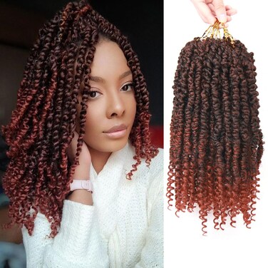 8 pcs/Pack Passion Twist Crochet Hair 12 Inch Short Pre Looped Passion Twist Crochet Braids Bohemian Crochet Hair Curly Wave Senegalese Twist Hair Extension For Women (12inch (Pack of 8), 1B/350#)