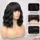 Black Wig with Bangs Wig for Women 12in Short Bob Wavy Curly Wig Natural Black Hair Wigs Heat Resistant Hair Replacement Wigs(12'' Natural Black 1B)