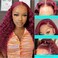 Burgundy Lace Front Wigs Human Hair 99j Deep Wave Curly 13x4 Hd Lace Frontal Wigs for Black Women Human Hair Pre Plucked Wet and Wavy Red Colored 16 Inch