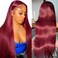 MENTOR 99J Burgundy Lace Front Wigs Human Hair 28 inch, 13x4 HD Transparent Lace Frontal Wig Silky Straight Pre Plucked with Baby Hair, 200% Density Wine Red Colored Wig for Women