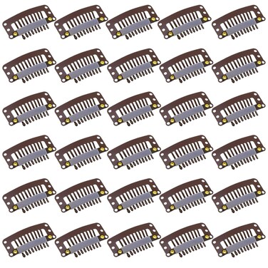 32mm 9-Teeth Snap Hair Extension Clips for Women's DIY Wigs and Extensions - 30 Pieces (Dark Brown)