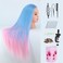 Mannequin Head with Hair, 29" Doll Head for Hair Styling Cosmetology Mannequin Head Hair Styling Hairdressing Practice Training Doll Heads with Clamp Holder (Light Blue&amp;Pink)